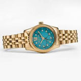 Michael Kors Lexington Three Hand Blue Dial Gold Steel Strap Watch for Women - MK4813