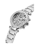Guess Womens Watch Silver Tone Stainless Steel Case Clear Dial Quartz Analog Multi-Function Silver Steel  GW0403L1