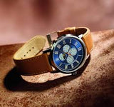 Guess Delancy Brown Leather Strap Blue Dial Quartz Watch for Gents - W0870G4