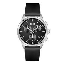 Hugo Boss Watch  For Men Dapper 1513925 Chronograph With Black dial Leather belt with Black color