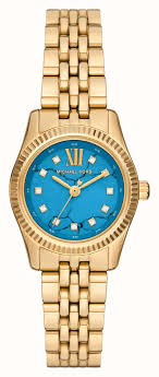 Michael Kors Lexington Three Hand Blue Dial Gold Steel Strap Watch for Women - MK4813 Hover Image