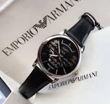 Emporio Armani Men’s Automatic Black Leather Strap Black Dial 43mm Watch AR60040