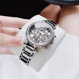 Guess Womens Watch Silver Tone Stainless Steel Case Clear Dial Quartz Analog Multi-Function Silver Steel  GW0403L1