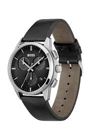 Hugo Boss Watch  For Men Dapper 1513925 Chronograph With Black dial Leather belt with Black color