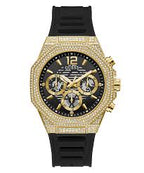 GUESS Mens Black Gold Tone Multi-function Watch