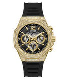 GUESS Mens Black Gold Tone Multi-function Watch