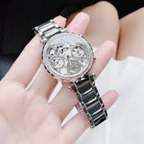 Guess Womens Watch Silver Tone Stainless Steel Case Clear Dial Quartz Analog Multi-Function Silver Steel  GW0403L1