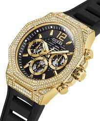 GUESS Mens Black Gold Tone Multi-function Watch Main Image