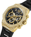 GUESS Mens Black Gold Tone Multi-function Watch