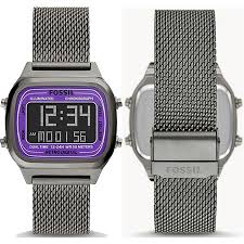 Fossil Retro Digital Grey Mesh Bracelet Positive Display Dial Digital Watch for Gents - FS5888