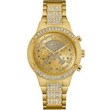 Guess Rockstar Gold Stainless Steel Gold Dial Chronograph Quartz Watch for Ladies - W0850L2 Hover Image