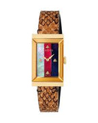 Gucci Women’s Swiss Made Quartz Brown Leather Strap Multi Color Dial 21mm Watch YA147402