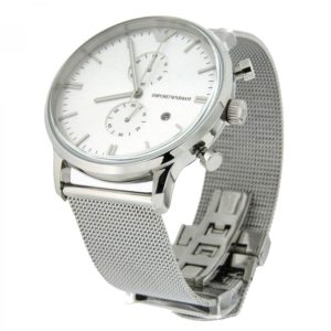 Emporio Armani Men’s Chronograph Quartz Stainless Steel Silver Dial 38mm Watch AR0390