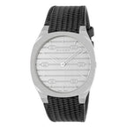 Gucci Men's Silver Stainless Steel Watch, Black Leather | YA163419