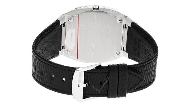 Gucci Men's Silver Stainless Steel Watch, Black Leather | YA163419