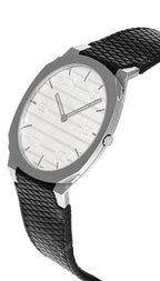 Gucci Men's Silver Stainless Steel Watch, Black Leather | YA163419