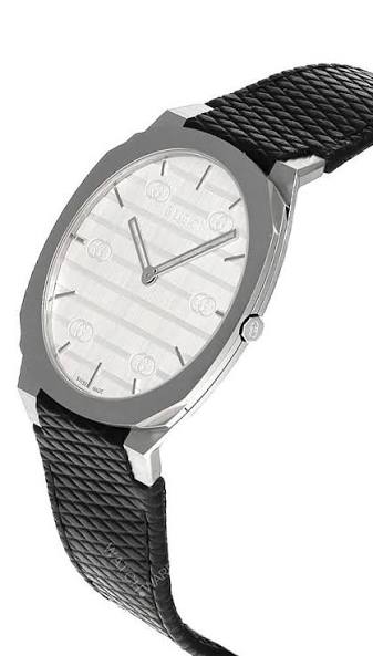 Gucci Men's Silver Stainless Steel Watch, Black Leather | YA163419