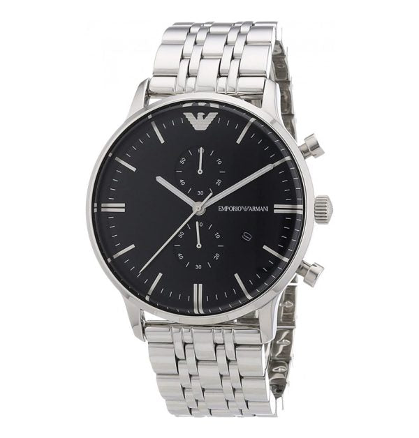 Emporio Armani Men’s Quartz Stainless Steel Black Dial 43mm Watch AR0389 Hover Image