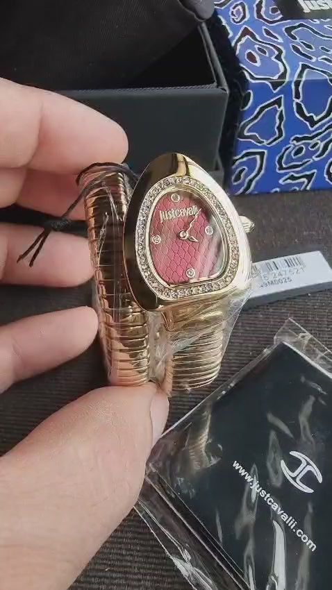 Just Cavalli Signature Snake Gold-Tone Red Dial Ladies Watch – JC1L249M0025 Hover Image