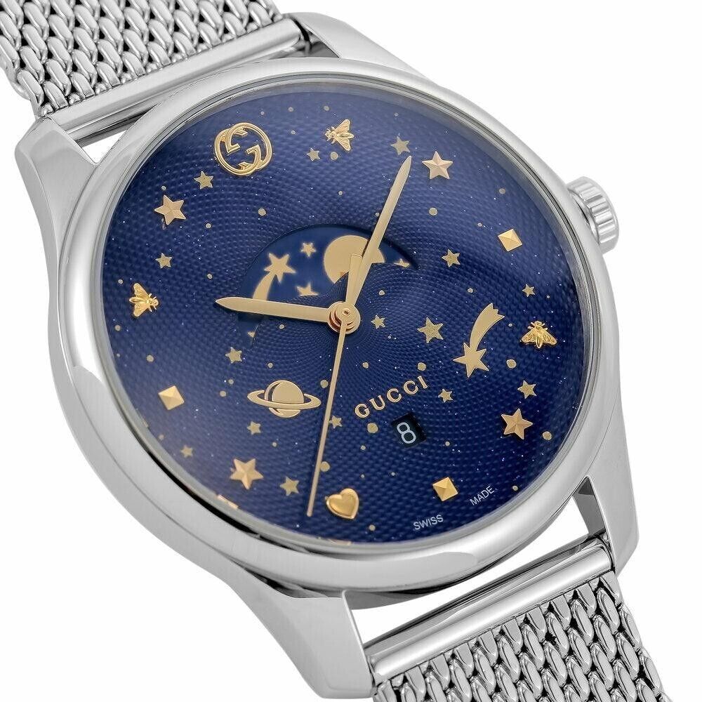 Gucci G-Timeless Moonphase Silver Mesh Bracelet Blue Dial Quartz Watch for Gents – GUCCI YA126328