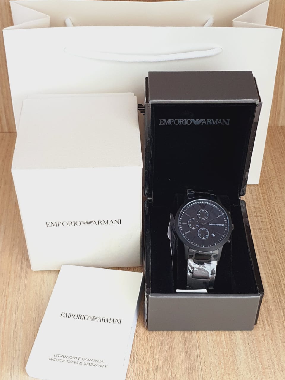 Emporio Armani Men’s Chronograph Quartz Analog Stainless Steel Black Dial 43mm Watch AR11275
