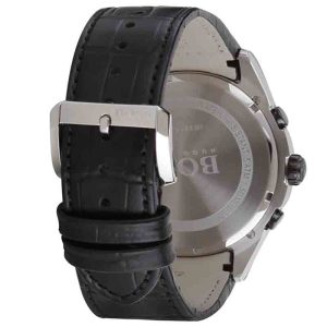 Hugo Boss Men’s Quartz Lather Strap Black Dial 46mm Watch 1513367 Main Image