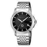 Gucci Men’s Swiss Made Quartz Silver Stainless Steel Black Dial 38mm Watch YA1264106