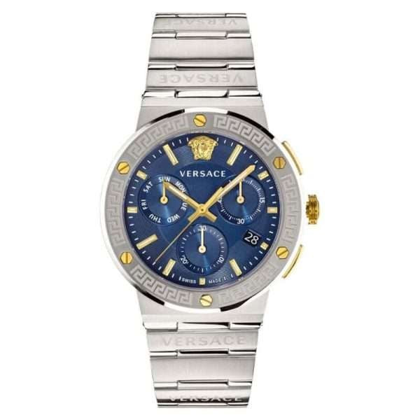 Versace Men’s Quartz Swiss Made Silver Stainless Steel Blue Dial 43mm Watch VEZ900221 Hover Image