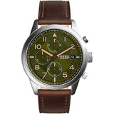 Fossil Men’s Chronograph Quartz Leather Strap Green Dial 44mm Watch FS5166