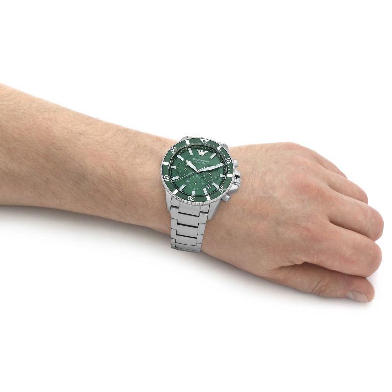 Emporio Armani Men’s Quartz Silver Stainless Steel Green Dial 43mm Watch AR11500