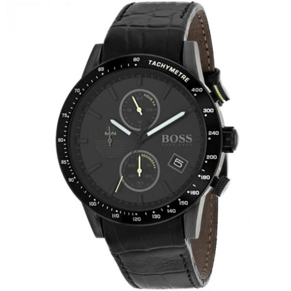 Hugo Boss Men’s Chronograph Quartz Leather Strap Black Dial 44mm Watch 1513389