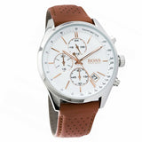 Hugo Boss Men’s Chronograph Quartz Leather Strap White Dial 44mm Watch 1513475