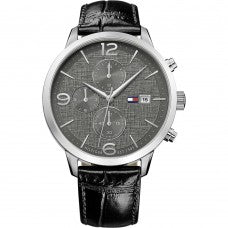 Tommy Hilfiger Men's 1710361 Liam Multifunction Black Leather Watch (Black)