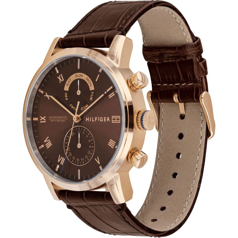 Tommy Hilfiger Men’s Quartz Leather Strap Brown Dial 44mm Watch 1710400