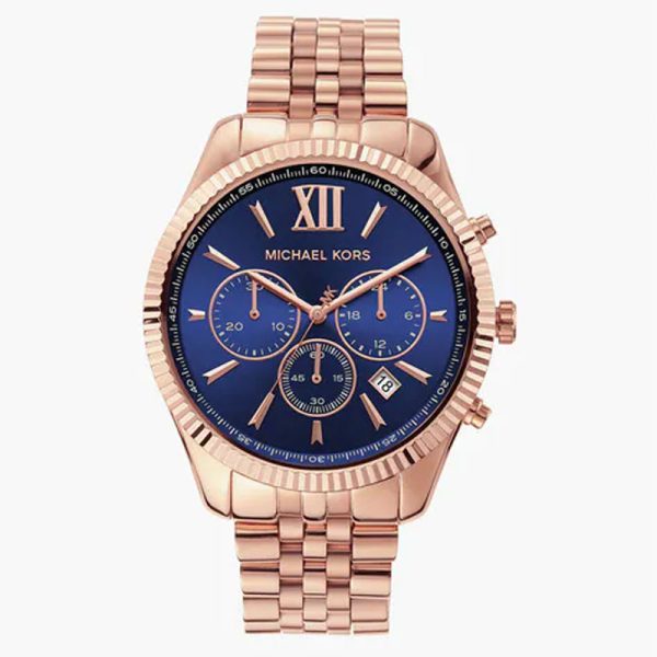 Michael Kors Women’s Quartz Rose Gold Stainless Steel Blue Dial 42mm Watch MK6710 Hover Image
