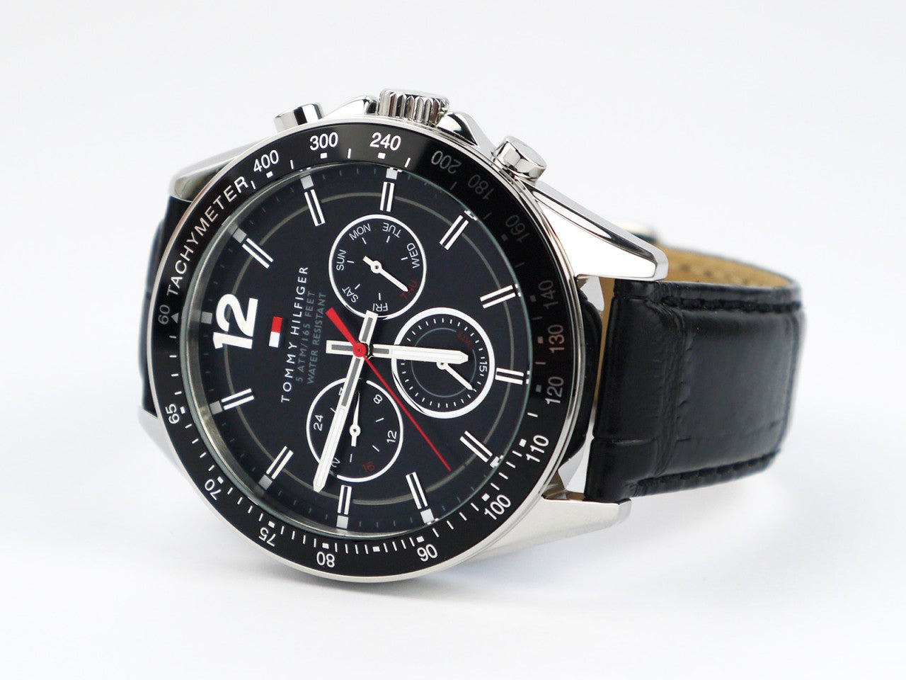Black leather strap watch tommy hilfiger Outlet