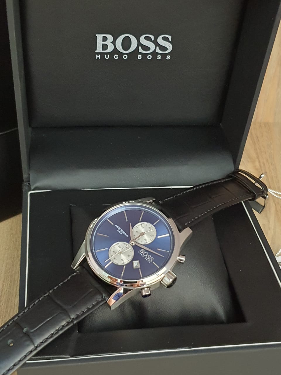 Hugo Boss Men’s Chronograph Leather Strap Blue Dial 41mm Watch 1513283