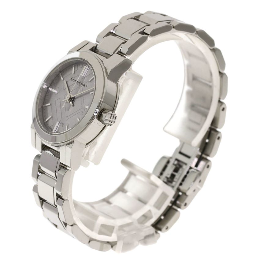 Burberry Women’s Swiss Made Quartz Stainless Steel Grey Check Stamped Dial 26mm Watch BU9229