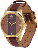 Gucci Unisex Swiss Made Quartz Leather Strap Brown (Stripe Motif) Dial 38mm Watch YA1264077