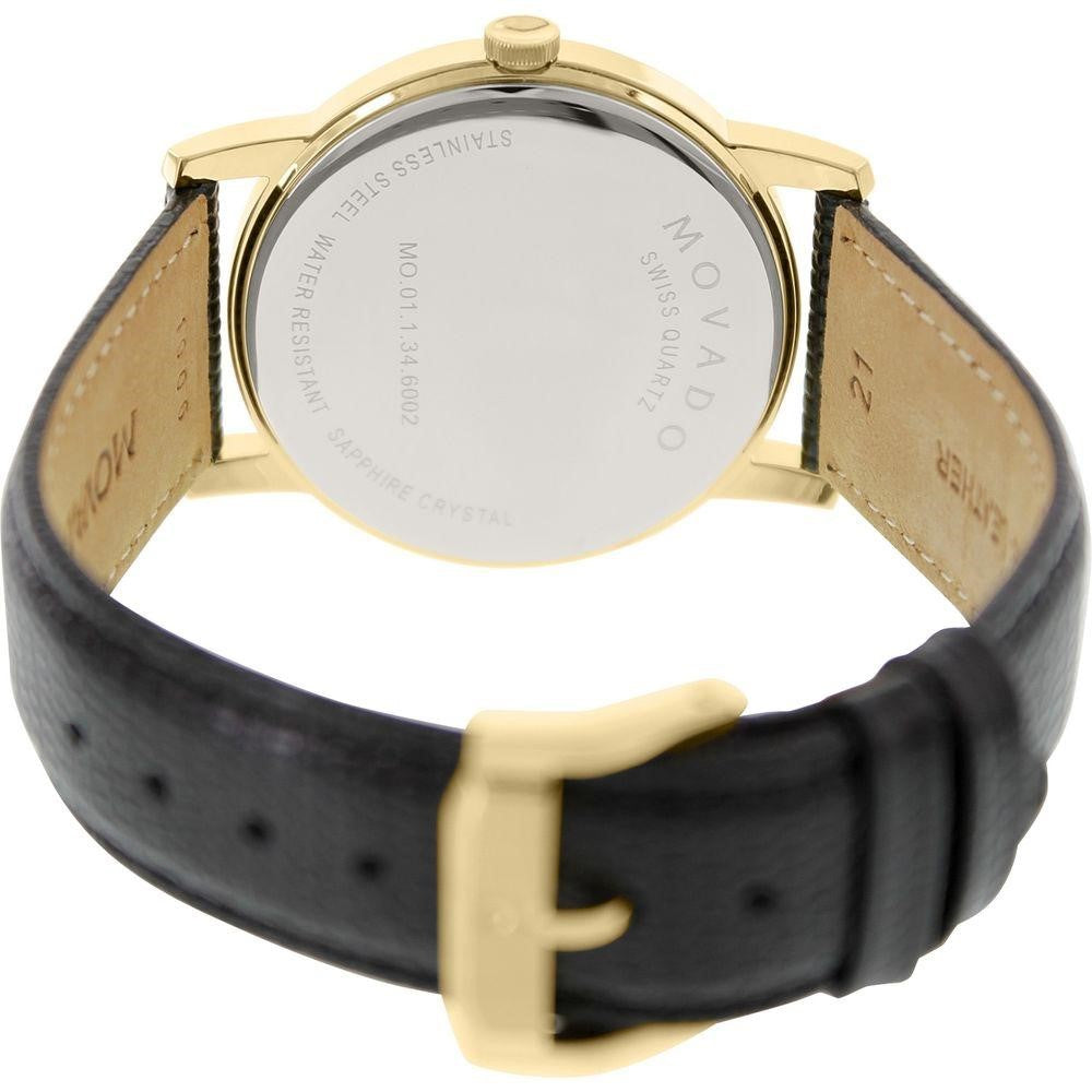 Movado Men’s Quartz Swiss Made Leather Strap Black Dial 38mm Watch 2100005