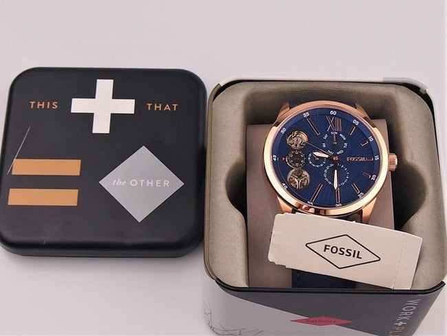 Fossil Flynn Mechanical Navy Leather Men's Watch BQ2219 Hover Image