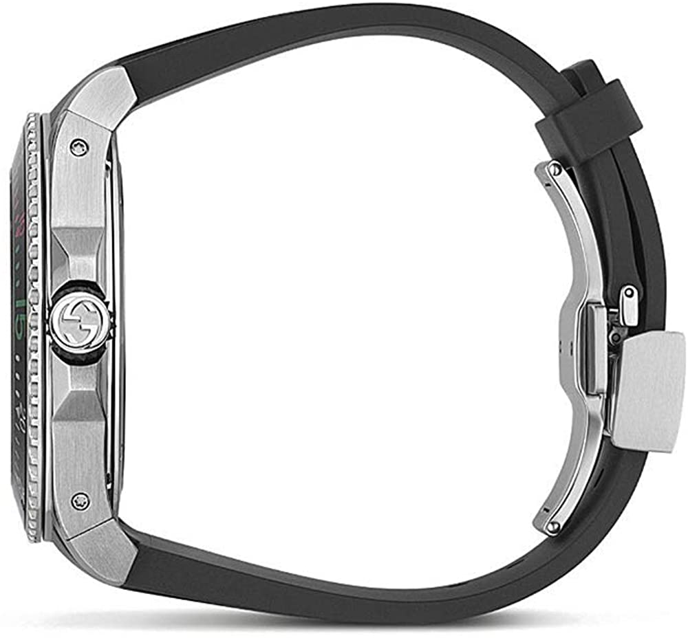 Gucci Men’s Quartz Swiss Made Silicone Strap Black (King Snake) Dial 45mm Watch YA136217
