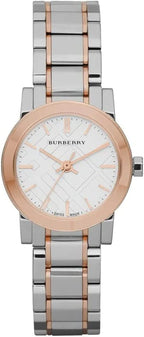 Burberry White Dial Rose Gold Ion-Plated Bezel Ladies Watch BU9205