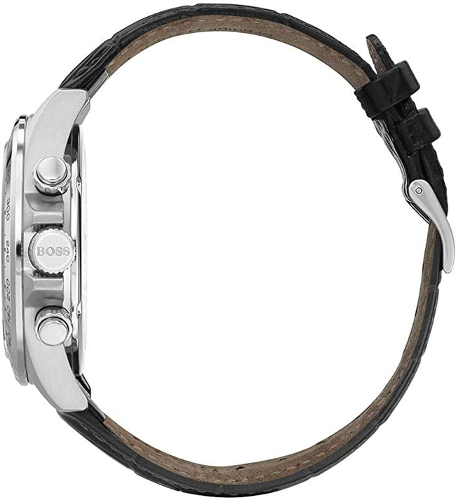 Hugo Boss Men’s Chronograph Leather Strap Black Dial 45mm Watch 1513752 Main Image