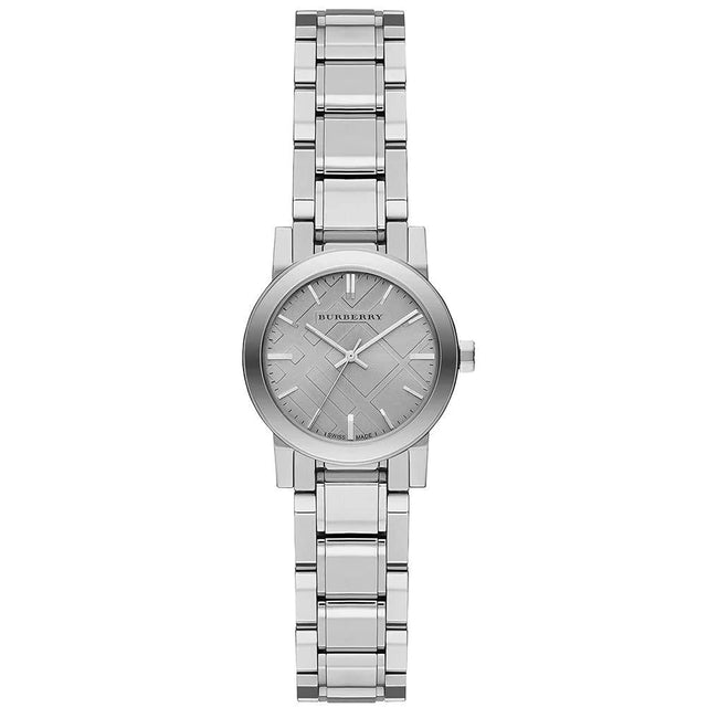 Burberry Women’s Swiss Made Quartz Stainless Steel Grey Check Stamped Dial 26mm Watch BU9229 Hover Image