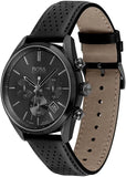 BOSS Men's Champion Stainless Steel Quartz Watch with Leather Strap, Black, 22 (Model: 1513880)