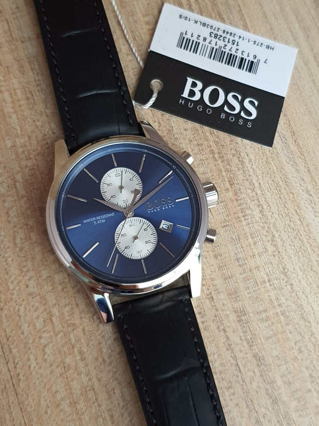 Hugo Boss Men’s Chronograph Leather Strap Blue Dial 41mm Watch 1513283 Main Image