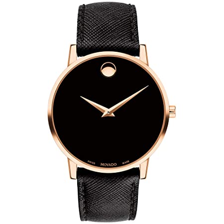 Movado Men’s Quartz Swiss Made Leather Strap Black Dial 40mm Watch 0607196