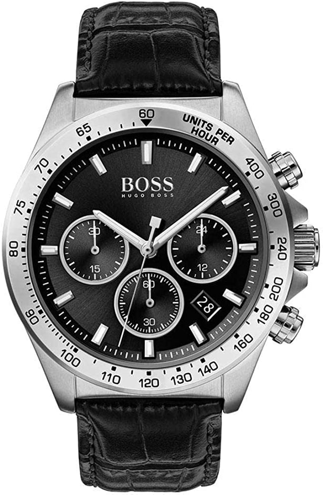 Hugo Boss Men’s Chronograph Leather Strap Black Dial 45mm Watch 1513752 Hover Image