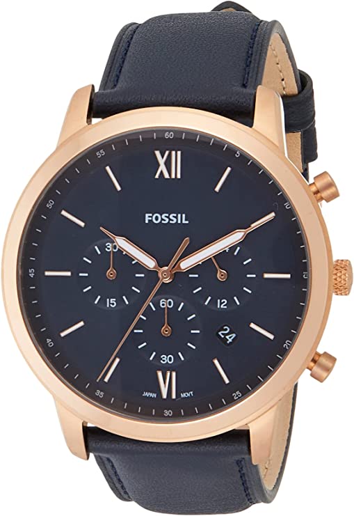 Fossil Men’s Chronograph Quartz Leather Strap Blue Dial 44mm Watch FS5454